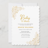 Invitation pour une baby shower florale, tons doré (Devant)