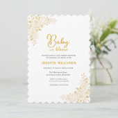 Invitation pour une baby shower florale, tons doré (Debout devant)