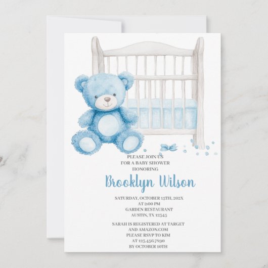 Invitation pour une Baby Shower Garçon Éléphant (Devant)