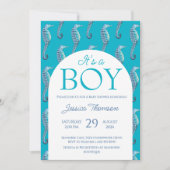 Invitation pour une baby shower garçon hippocampe  (Devant)