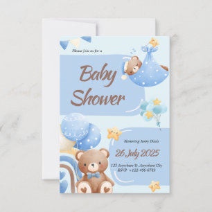 Invitation pour une Baby Shower Garçon Ourson Bohè