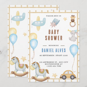 Invitation pour une Baby Shower garçon thème Anima
