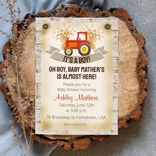 Invitation pour une Baby Shower Garçon Tracteur Ro