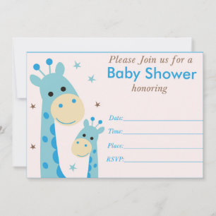 Invitation pour une baby shower girafe bleue
