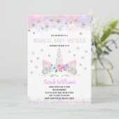 Invitation pour une Baby Shower Licorne Arc-en-Cie (Debout devant)