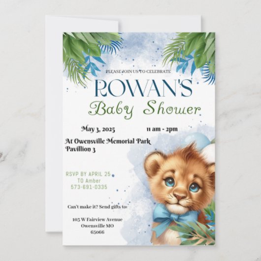 Invitation pour une baby shower Lion (Devant)