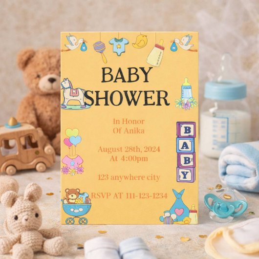 Invitation pour une baby shower orange