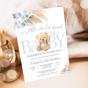 Invitation pour une Baby Shower Ourson Bleu en Pel