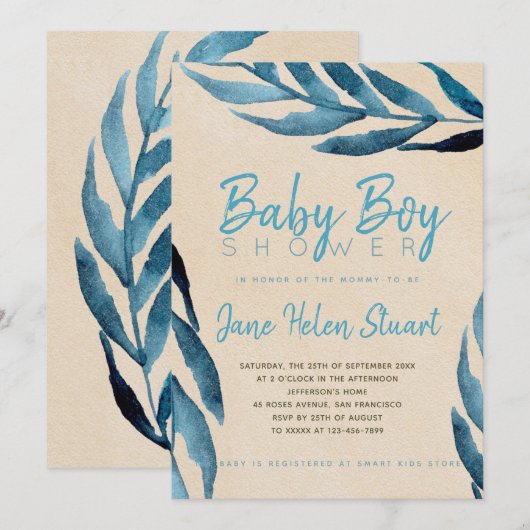 Invitation pour une baby shower pour garçon avec f (Devant / Derrière)
