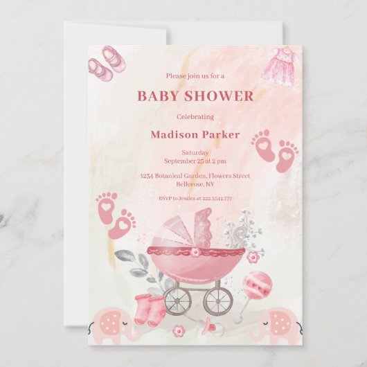 Invitation pour une Baby Shower pour une petite fi (Devant)