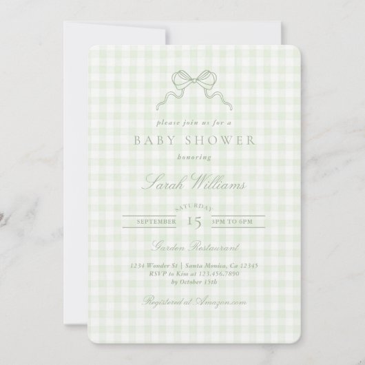 Invitation pour une baby shower Sage Bow (Devant)