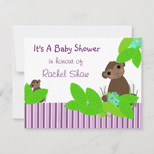 Invitation pour une Baby Shower Singe Mignon (Devant)