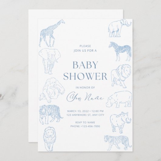 Invitation pour une baby shower thème sauvage (Devant / Derrière)