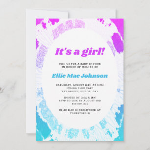 Invitation pour une Baby Shower Tie Dye C'est une
