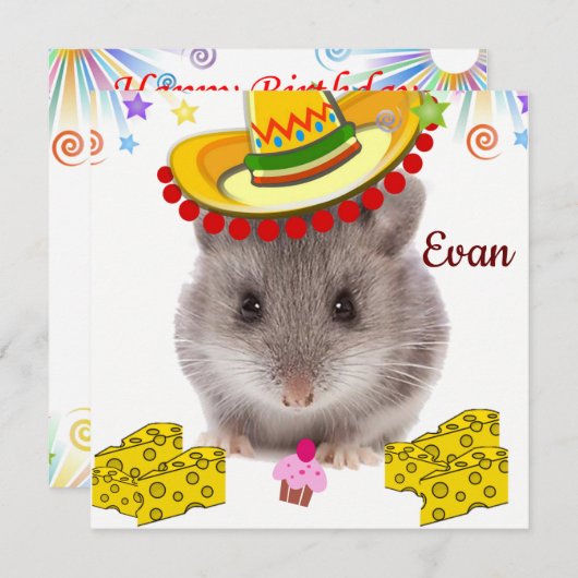 Invitation pour une carte d'anniversaire Souris (Devant / Derrière)
