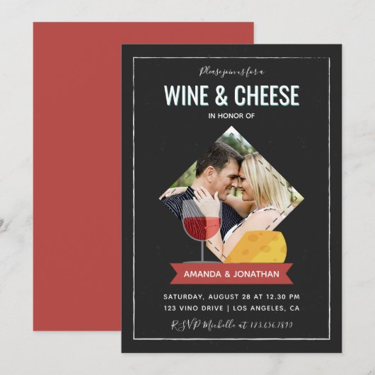 Invitation pour une douche de couple au vin et fro (Devant / Derrière)
