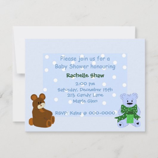 Invitation pour une douche - Petits ours à pois bl (Devant)