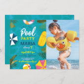 Invitation pour une fête à la piscine d'anniversai (Devant / Derrière)