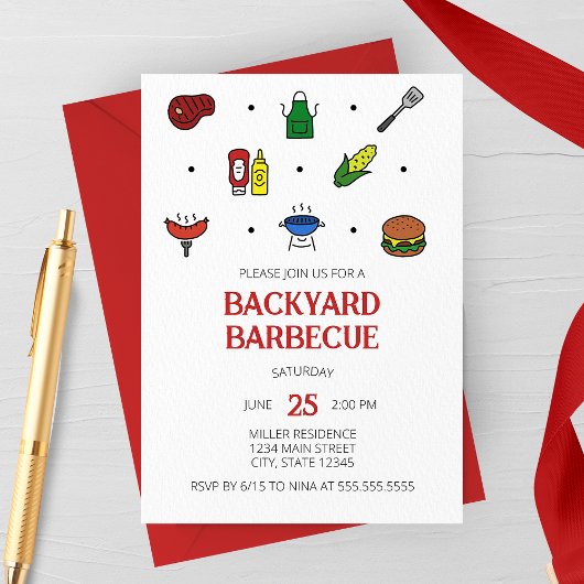 Invitation pour une fête avec des icônes de barbec