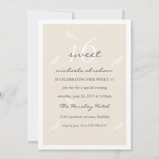 Invitation pour une fête Cream Chic Sweet 16 (Devant)