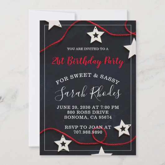 Invitation pour une fête d'anniversaire 21 ans Red (Devant)