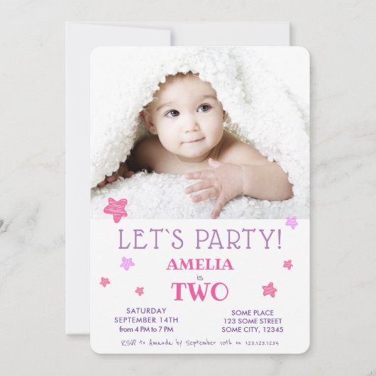 Invitation pour une fête d'anniversaire 2 ans avec (Devant)