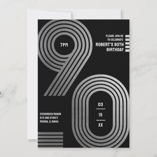 Invitation pour une fête d'anniversaire 90 ans Mod (Devant)