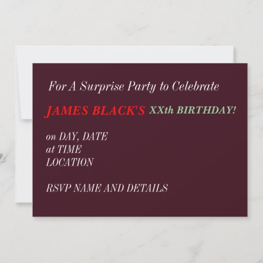 Invitation pour une fête d'anniversaire à Las Vega (Dos)