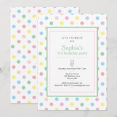 Invitation pour une fête d'anniversaire à pois pas (Devant / Derrière)