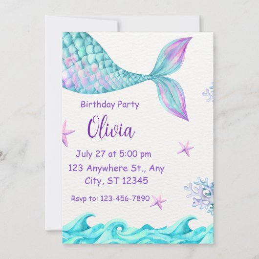 Invitation pour une fête d'anniversaire à queue de (Devant)