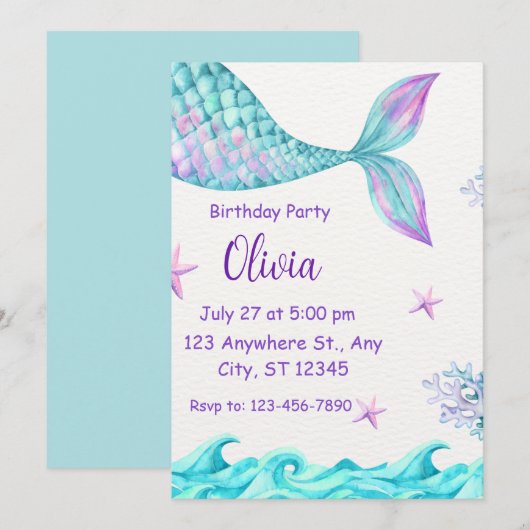Invitation pour une fête d'anniversaire à queue de (Devant / Derrière)