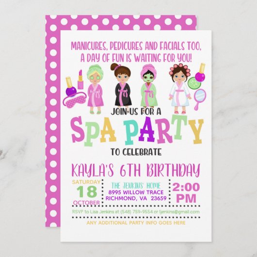 Invitation pour une fête d'anniversaire au spa - F (Devant / Derrière)