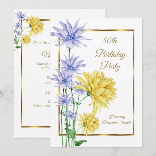 Invitation pour une fête d'anniversaire avec des f (Devant / Derrière)