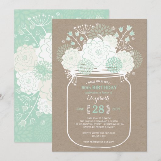 Invitation pour une fête d'anniversaire avec des f (Devant / Derrière)