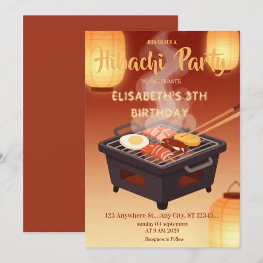 Invitation pour une fête d'anniversaire avec dîner (Devant / Derrière)