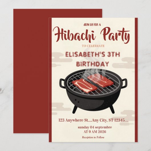 Invitation pour une fête d'anniversaire avec dîner (Devant / Derrière)