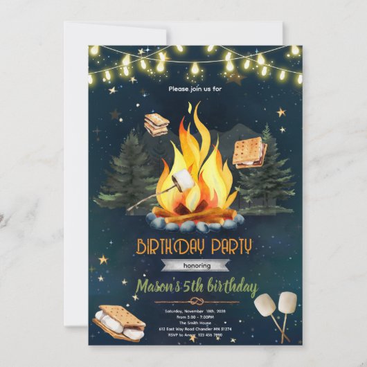 Invitation pour une fête d'anniversaire avec feu d (Devant)