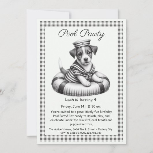 Invitation pour une fête d'anniversaire avec pisci (Devant)