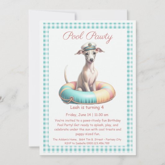Invitation pour une fête d'anniversaire avec pisci (Devant)