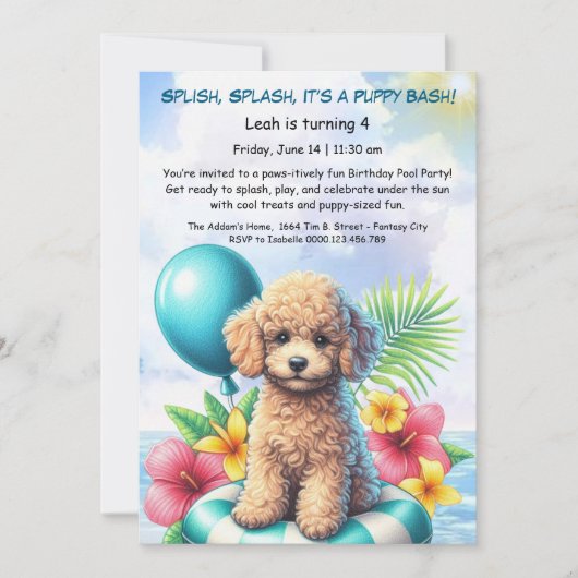 Invitation pour une fête d'anniversaire avec pisci (Devant)