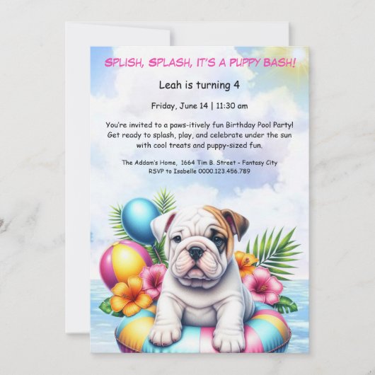 Invitation pour une fête d'anniversaire avec pisci (Devant)