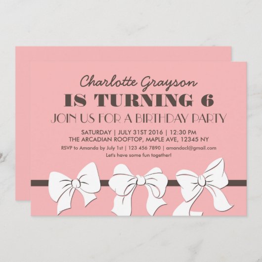 Invitation pour une fête d'anniversaire avec ruban (Devant / Derrière)