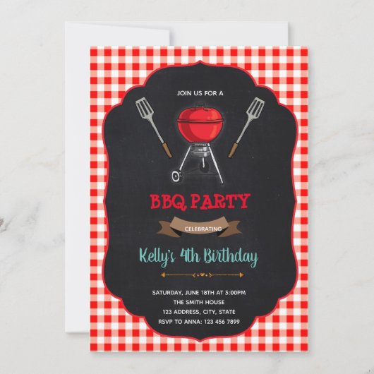 Invitation pour une fête d'anniversaire BBQ pique- (Devant)