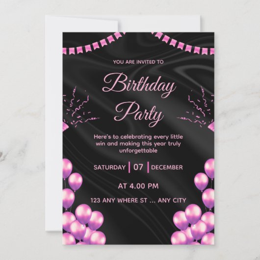 Invitation pour une fête d'anniversaire Black Pink (Devant)