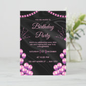 Invitation pour une fête d'anniversaire Black Pink (Debout devant)