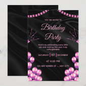 Invitation pour une fête d'anniversaire Black Pink (Devant / Derrière)