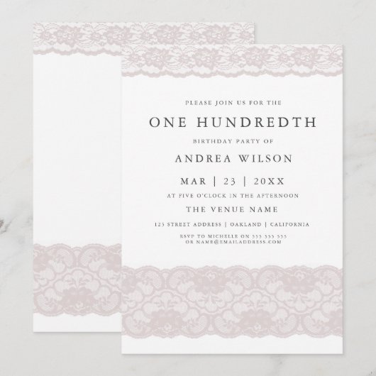 Invitation pour une fête d'anniversaire de 100 ans (Devant / Derrière)