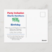 Invitation pour une fête d'anniversaire de 16 ans (Dos)