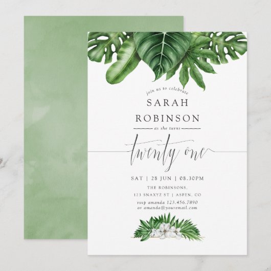 Invitation pour une fête d'anniversaire de 21 ans (Devant / Derrière)