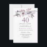 Invitation pour une fête d'anniversaire de 40 ans<br><div class="desc">Carte d'invitation pour une fille pour une fête d'anniversaire de 40 ans avec une jolie fleur violette

Carte parfaite pour votre occasion spéciale

 Collection assortie dans la boutique Niche and Nest. Conception courtoisie de : https://www.etsy.com/shop/SmallHouseBigPony</div>